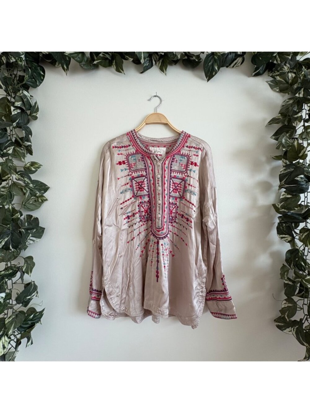 Johnny Was Biya Long Sleeve Embroidered Tunic Blouse Women’s Size S
